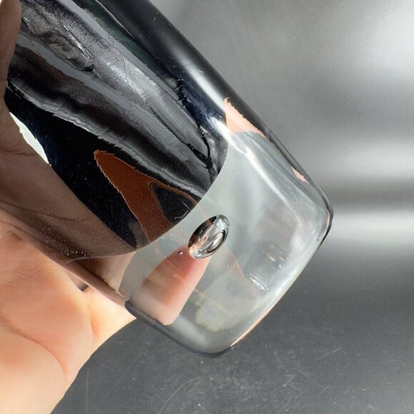 Poland Art Glass Vase Vessel Dark Amethyst Glass With Clear Bottom Air Bubble - Picture 9 of 13